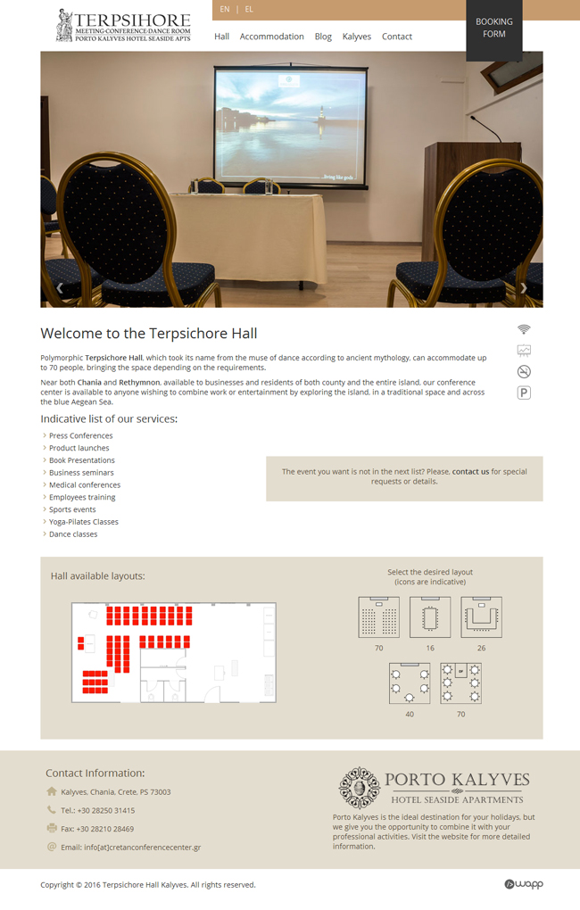 Website for Cretan Conference Center Terpsichore Hall in Chania