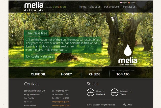 Website for Ecogreen Melia Delifoods trading company in Athens