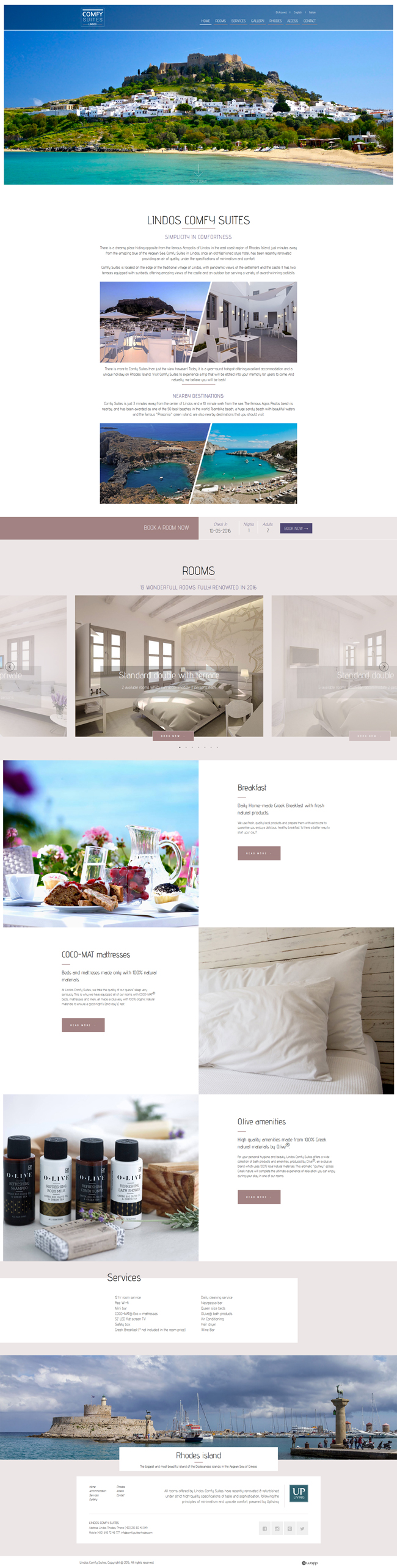 Κατασκευή responsive ιστοσελίδας για τo ξενοδοχείο Comfy Suites στη Λίνδο, Ρόδου