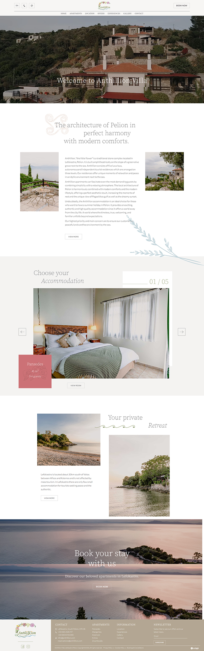 Responsive website for Anthillion in Lefokastro, Pelion.