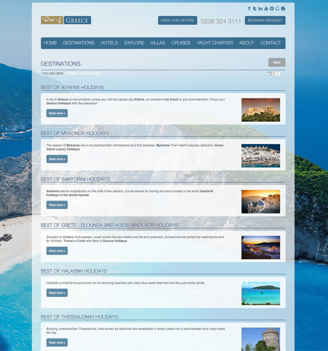 Website for Best of Greece Holidays
