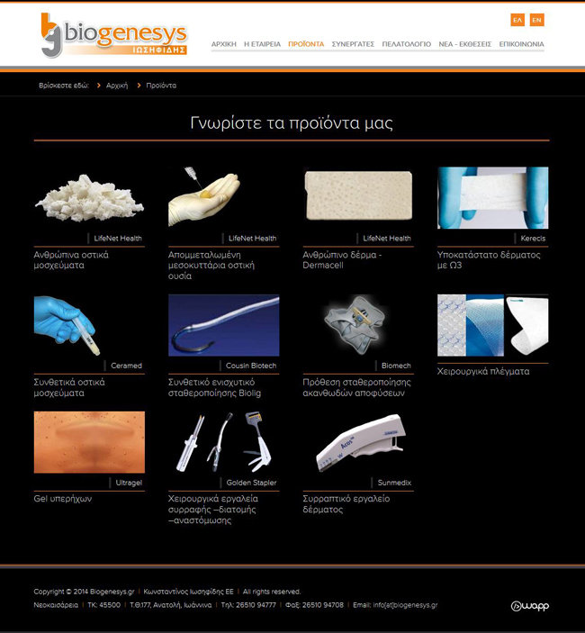 Website for Biogenesys Medical Products in Ioannina, Epirus