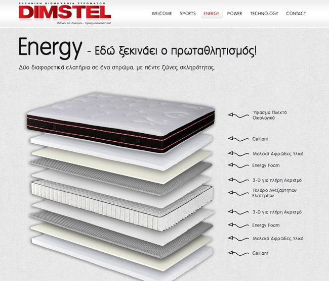 Website for Dimstel Sports mattresses in Ioannina, Epirus