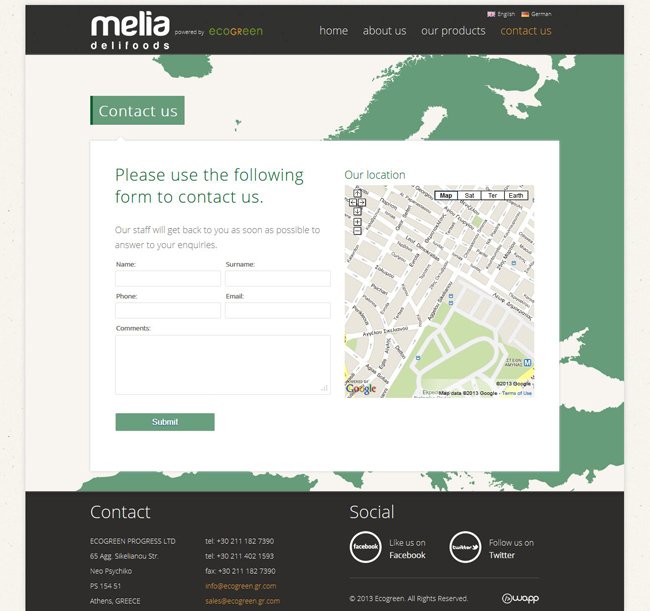 Website for Ecogreen Melia Delifoods trading company in Athens