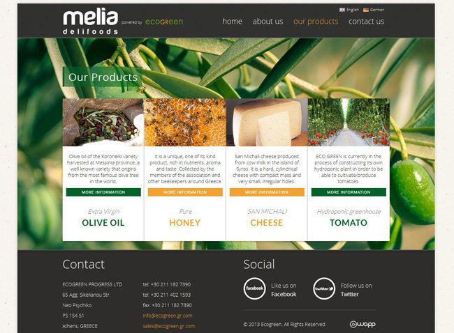 Website for Ecogreen Melia Delifoods trading company in Athens