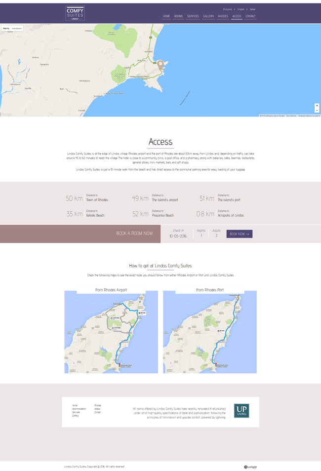 Κατασκευή responsive ιστοσελίδας για τo ξενοδοχείο Comfy Suites στη Λίνδο, Ρόδου