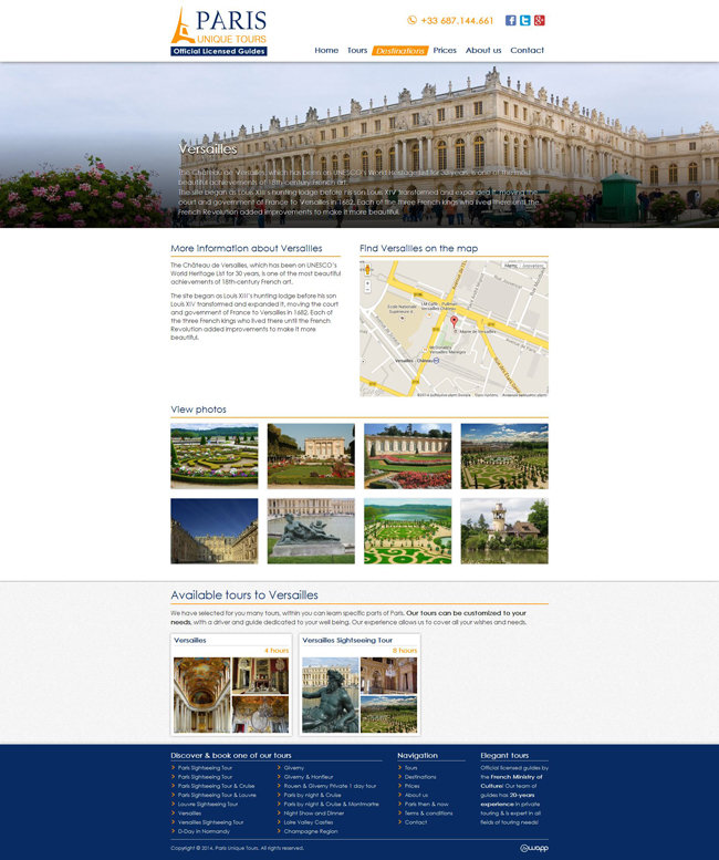 Website for Paris Unique Tours, official licensed guides in France